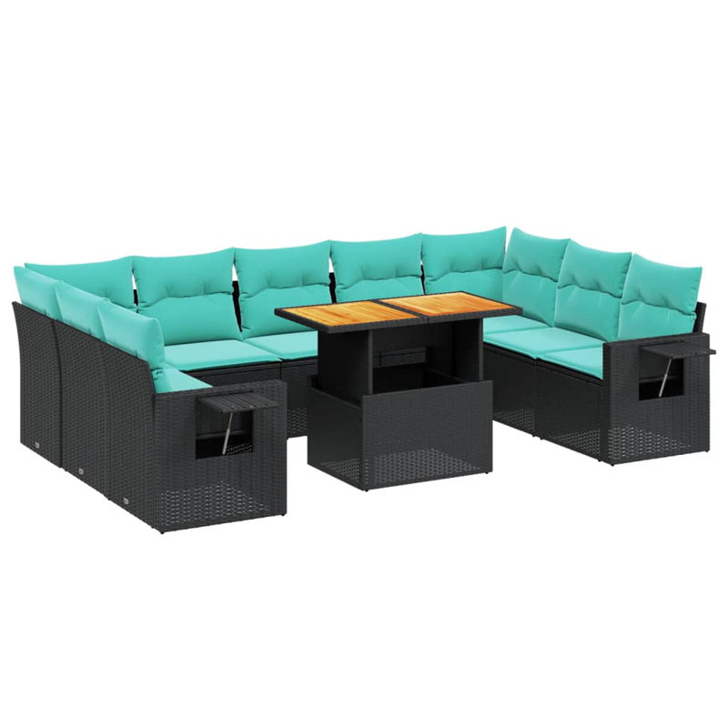  Ensemble de canapé de patio 10 pièces avec coussins en rotin de polyester, Noir, Vert