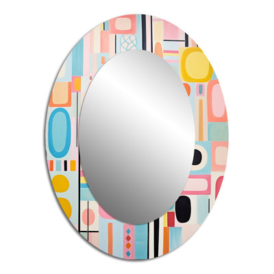 Pink Mid Century Playful Patterns V - Mid-Century Oval Wall Mirror