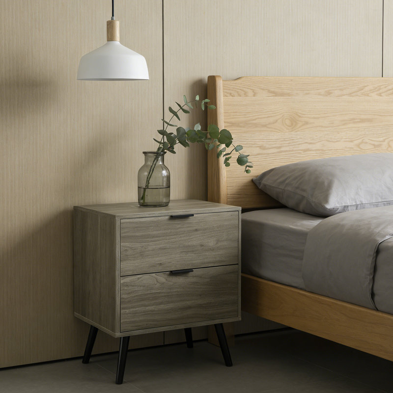 Table d'appoint moderne en stratifié gris avec tiroir de rangement, table de chevet contemporaine pour salon et chambre à coucher