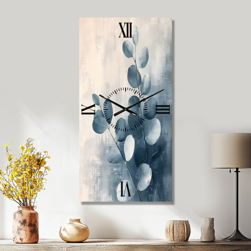 Horloge murale scandinave Brise printanière sous un eucalyptus bleu, H 40 po x l 20 po - Rectangle