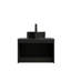 Meuble-lavabo flottant noir de 24 po en pierre: lavabo en céramique, comptoir fritté, armoire à double porte en sergé avec lavabo mural à fermeture en douceur, motif veiné gris, portes et fermeture