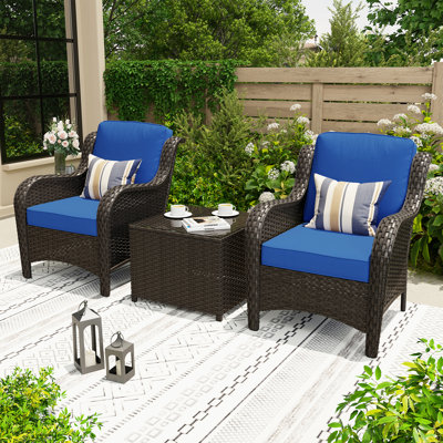 Wicker/Rattan 2 - Person Seating Group With Cushions