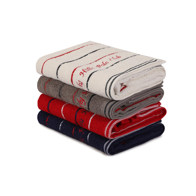 Ensemble de serviettes 4 pièces 100% coton, Blanc / bleu foncé / rouge / gris