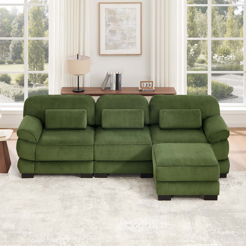 Canapé d'angle modulaire surdimensionné Cloud Couch avec pouf et tissu en velours côtelé respirant