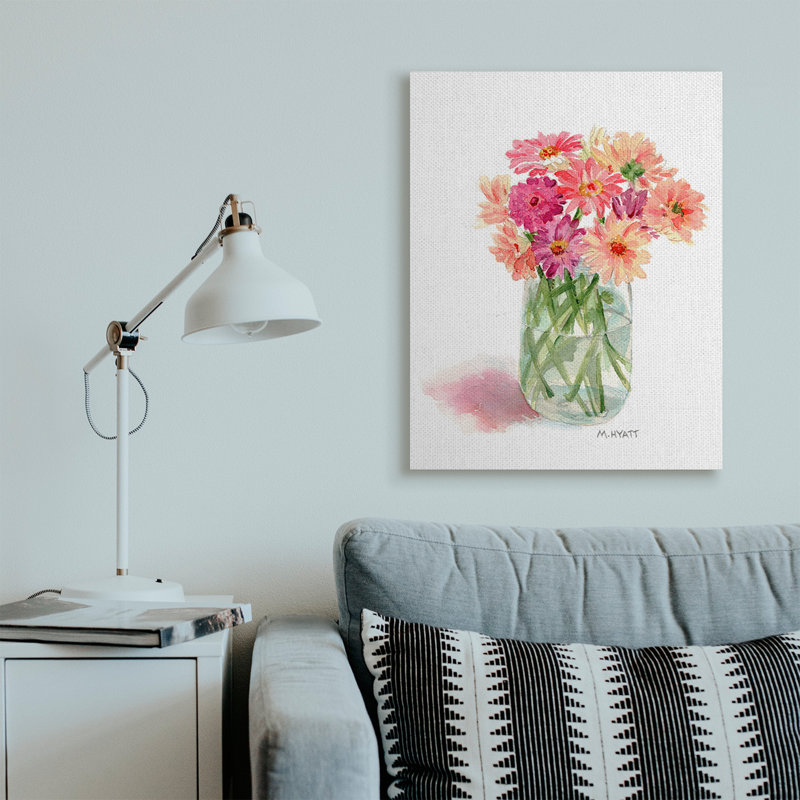 Bouquet d'aquarelles roses en pot en conserve, Toile tendue, H 40 po x l 30 po