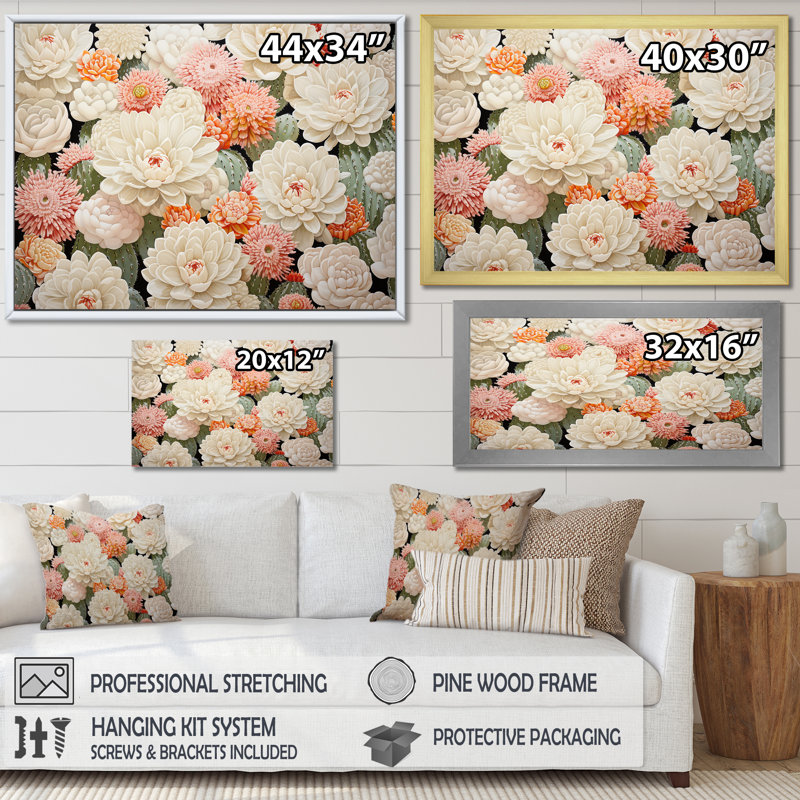 Beige minimalisme Cactus II - Cactus Wall Art Living Room, Cadre naturel flottant, H 34 po x l 44 po