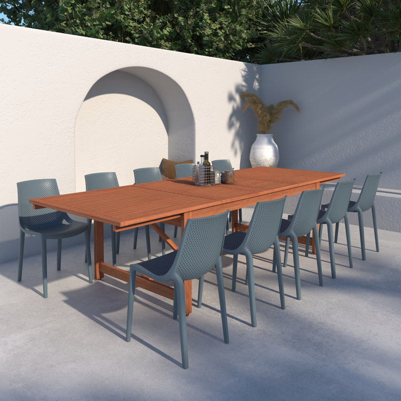 Anautica Rectangular 10 - Person 118'' Outdoor Furniture Dining Set, Gray, Brown