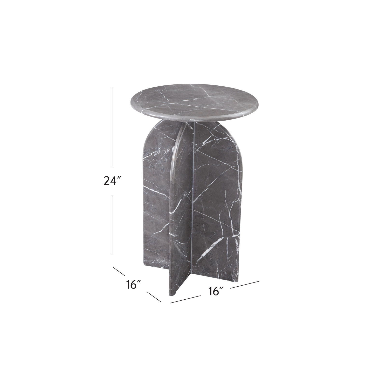 Aquitaine 16" Genuine Marble End Table, Gray