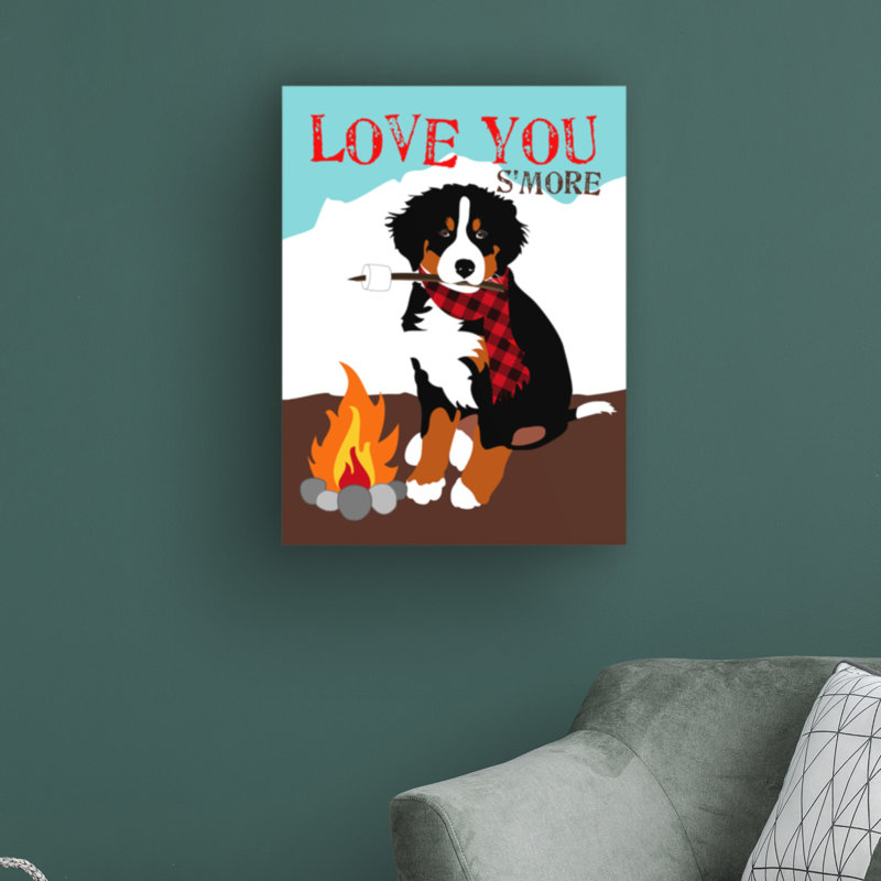 «Bernese Mountain Dog - Love You S'More» par Ginger Oliphant - impression sur toile tendue, H 19 po x l 14 po x P 2 po