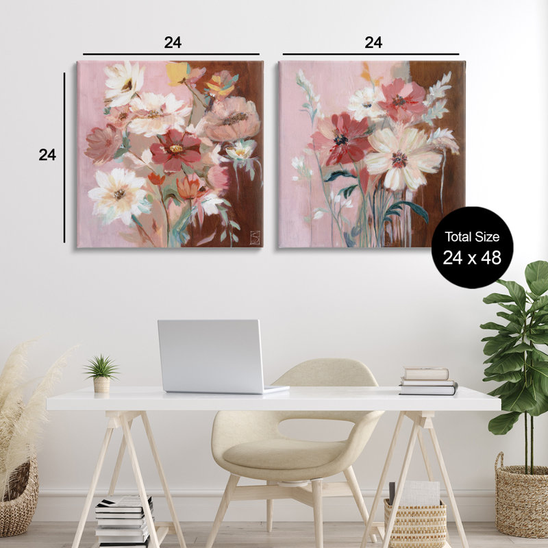 Ensemble de toiles 2 pièces Warm Hued Bouquets, design par Sara Culpepper, H 24 po x l 24 po