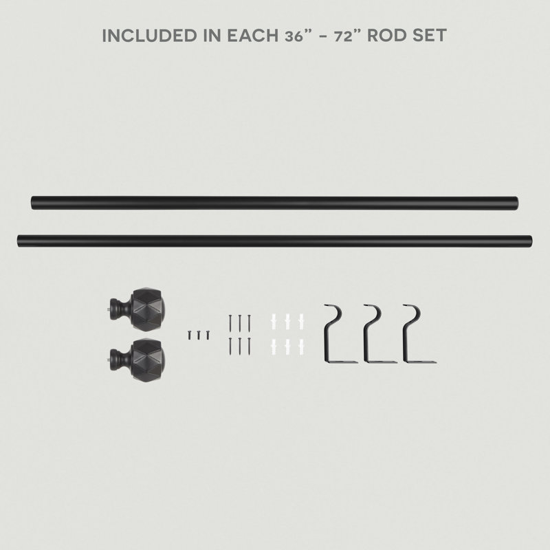 Tringle à rideaux simple réglable en fer de 36 po à 72 po 1 po, Noir mat