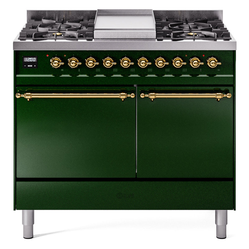 Cuisinière à double combustible de 40 po avec 6 brûleurs scellés et plaque chauffante ILVE Nostalgie II Series (porte pleine)