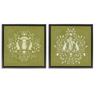  Boho Bunnies & Mushroom, ensemble de 2 toiles flottantes encadrées par Katie O'Shea