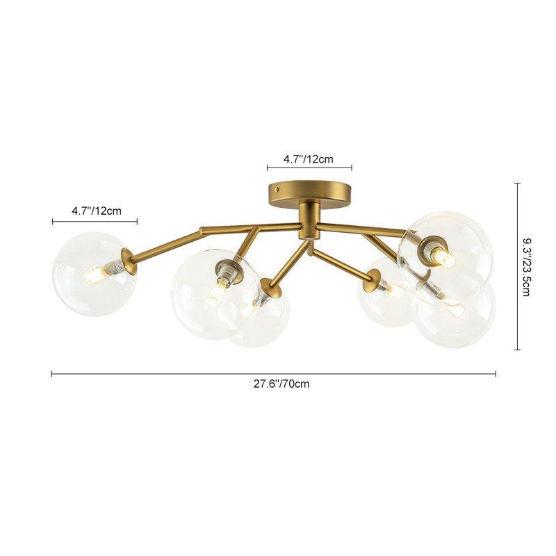 6-Light Sputnik Glass Globe Semi Flush Mount, Gold