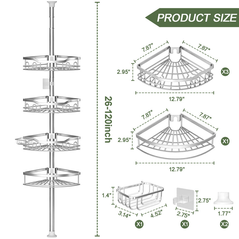 Serviteur de douche Tension Pole, Argent