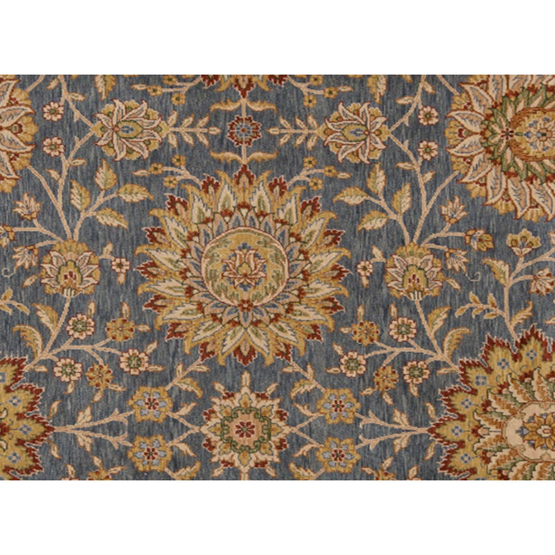 Hand Knotted Wool Oriental Area Rug in Blue And Gold