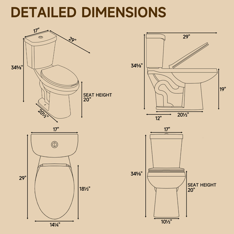 Bllo 19" H 2-Piece Toilet 1.1/1.6 GPF Dual Flush Elongated Toilet ADA Height with Soft-Close Seat, Glossy White