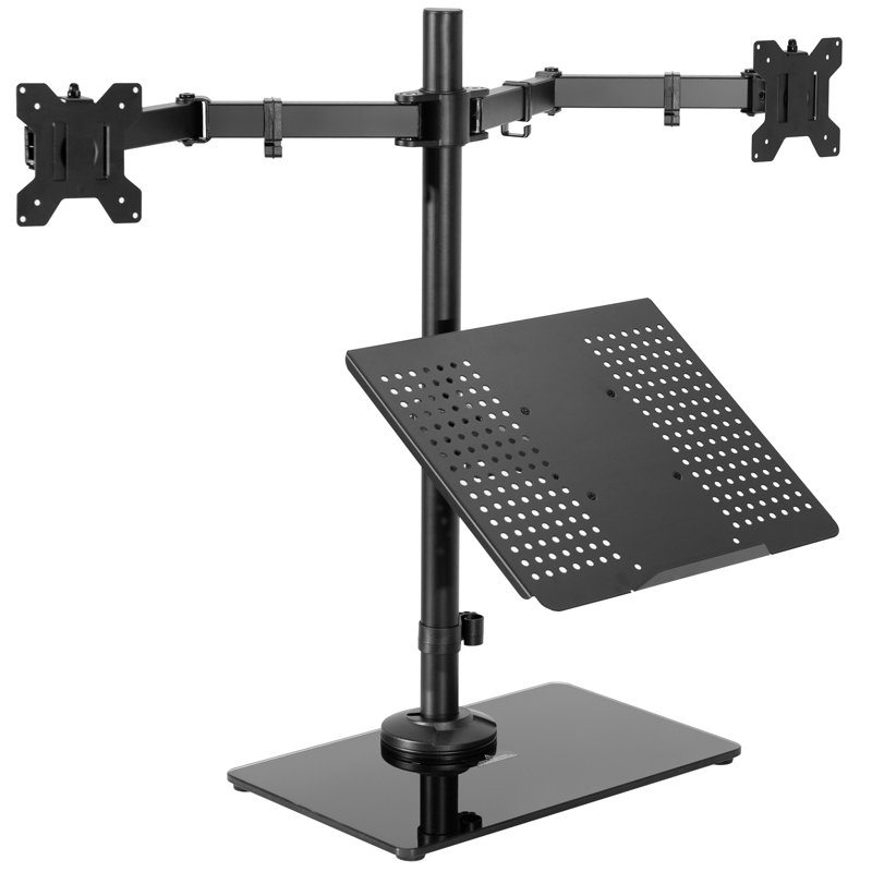 VIVO Laptop and Dual Monitor Desk Stand with Glass Base, Fits up to 32" Screen