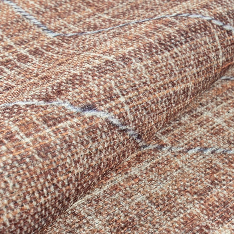 GLN Rugs Contemporary - Machine Washable Area Rug, Bohemian Vintage Washable Rug, Non Slip Area Rug, Low Pile Chenille Living Room Rug, Bedroom Rug, Bathroom Rug (Brown Rug)