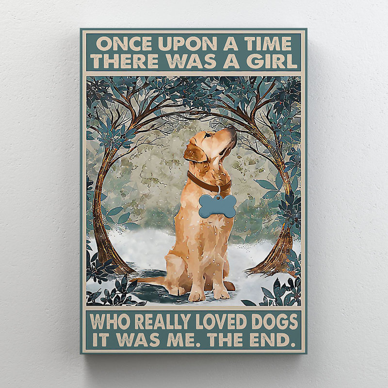 «Dog Under Trees» - Reproduction d'art graphique rectangulaire sur toile tendue 1 pièce, H 14 po x l 11 po x P 2 po