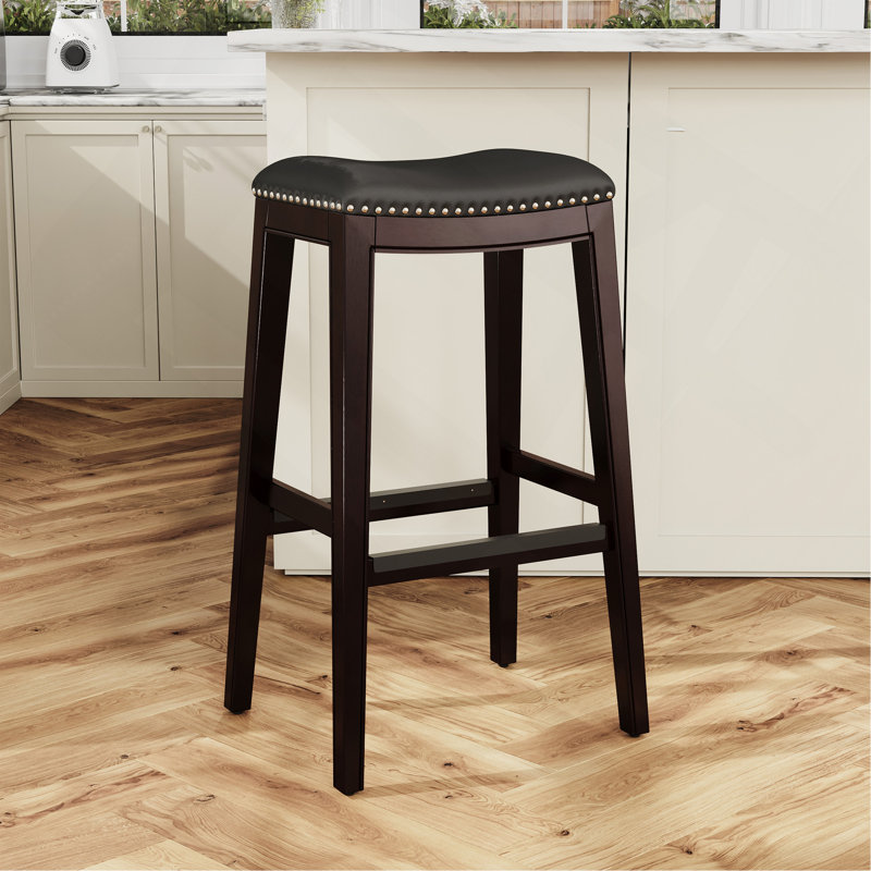 Tabouret 30 ", finition cerisier, siège en cuir os, Tabouret de bar (siège d'une hauteur de 32 po)