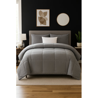  Luxury Black Cotton Blend Comforter All Season Lightweight Hotel Quilt Insert with Corner Tabs Ultra Soft Box Stitched Bedding Machine Washable