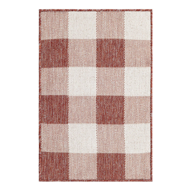 Tatasha Gingham Power Loom Polypropylene Plastic Indoor/Outdoor Area Rug in White/Red