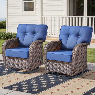Teebeck Swivel Premium All-Weather Wicker Outdoor Lounge Chair With 5" Thick Cushions by Red Barrel Studio