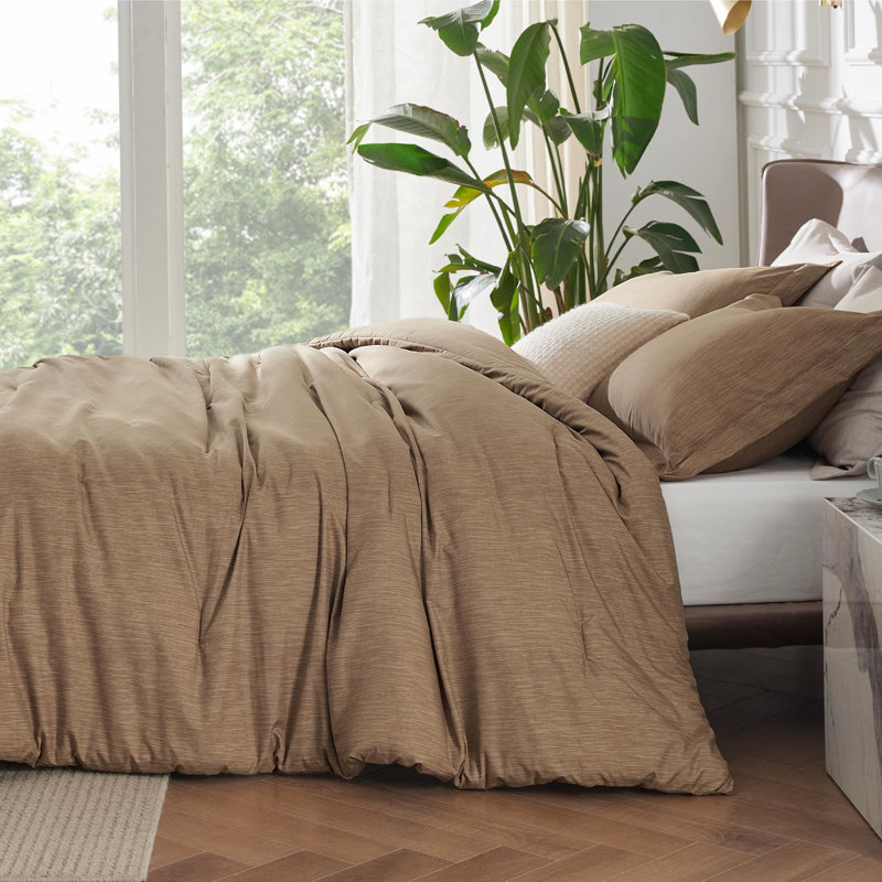 Bedsure Cationic Dyed Printed Comforter Set, Twin Comforter + 1 Twin Sham, Khaki