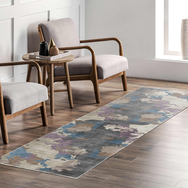 Pastel Lacasa Gray Purple Blue Abstract Cotton Chenille Area Rug, Rectangle 2'8" x 5'