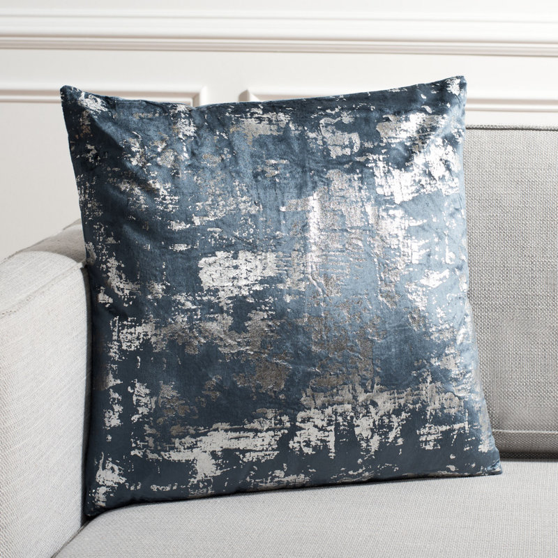 Abstract Cotton Blend Reversible Throw Pillow, 20" x 20", Blue/Silver