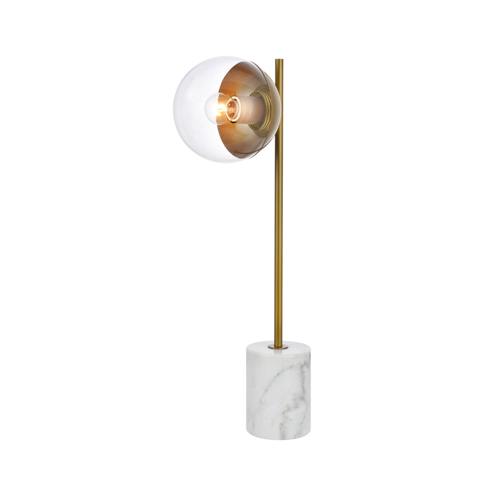 Yearby Marble and Metal Table Lamp with Glass Globe Shade , Brass, Clear