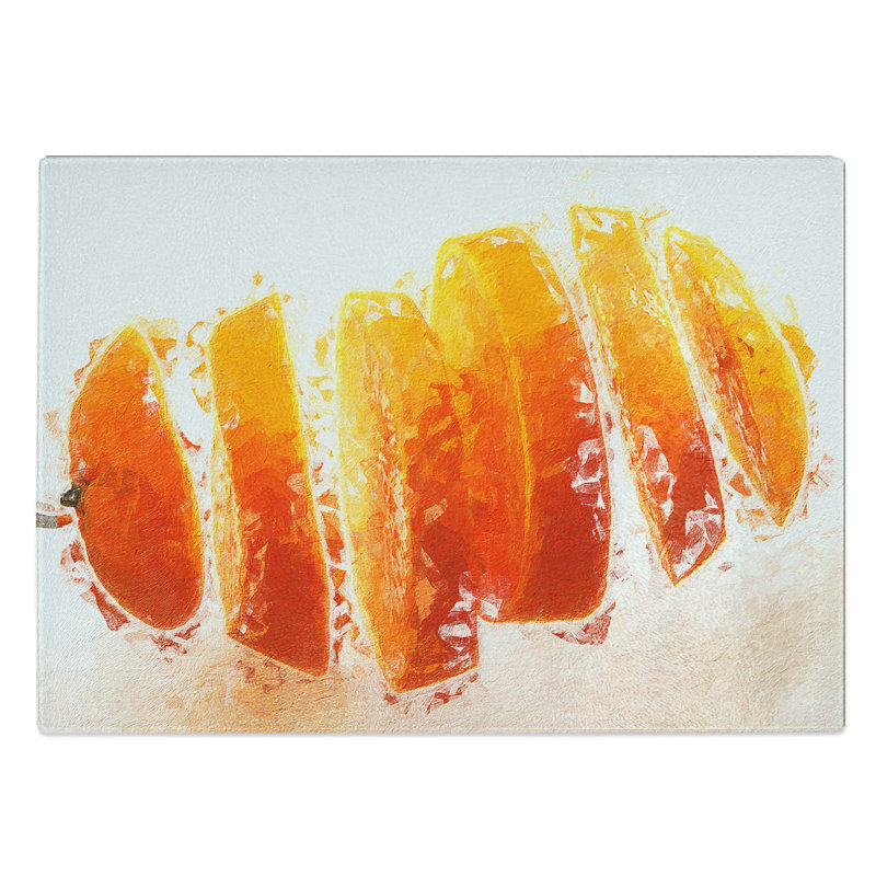Glass Floating Sliced Orange in Abstract Chopping Board, 39 cm W x 28.5 cm L