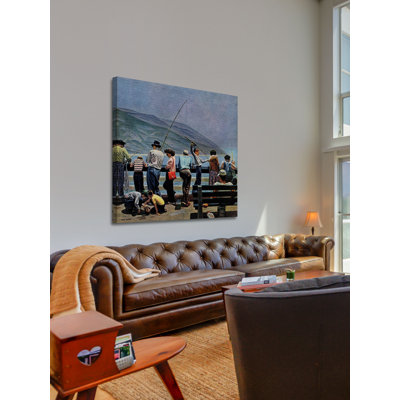 Pier Fishing by John Falter - Wrapped Canvas Painting