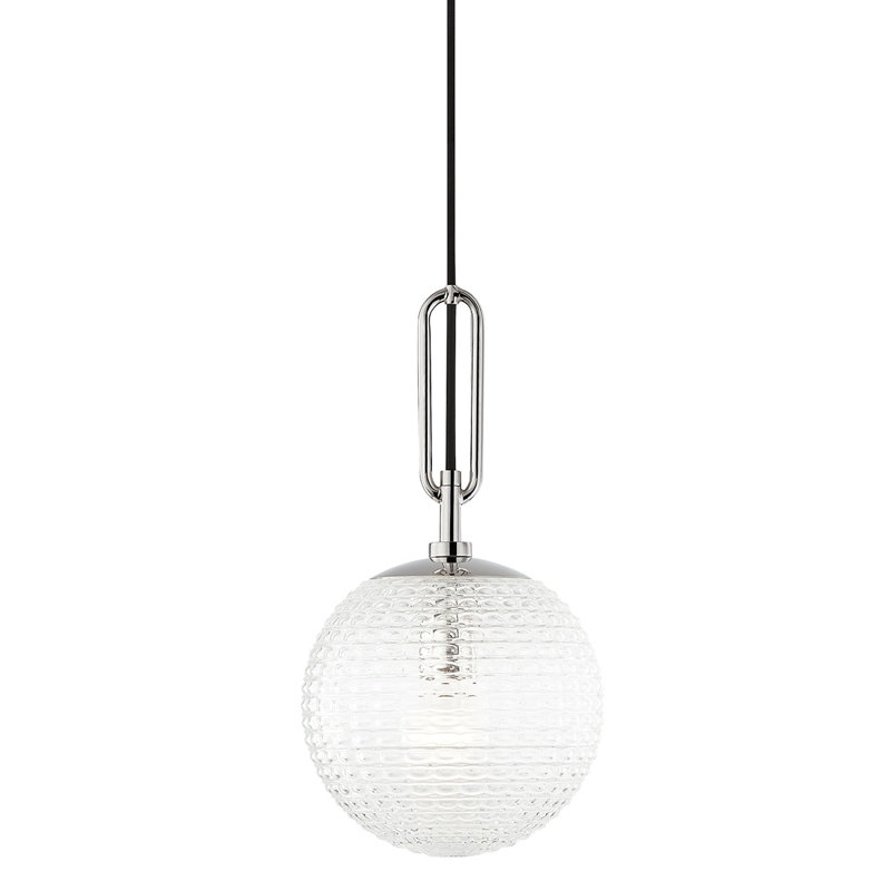 Luminaire suspendu en forme de globe à 1 lumière Jewett, Nickel poli