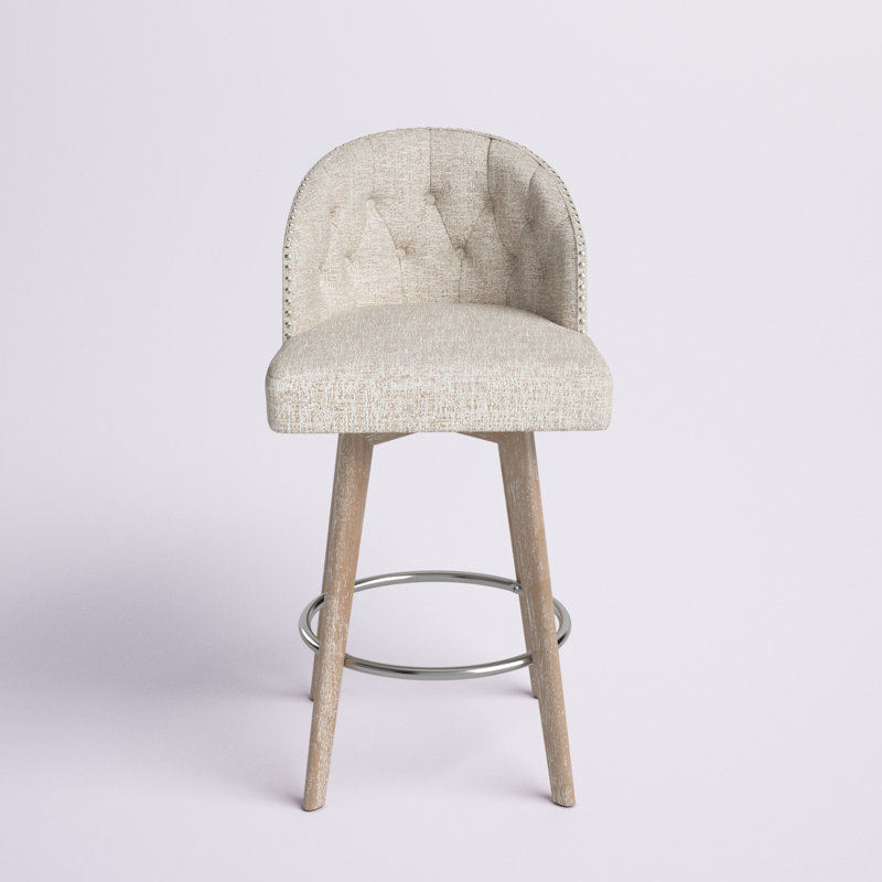 Bhavya 26'' H Upholstered Swivel Counter Stool, Cream/Natural, Counter Stool (26" Seat Height)