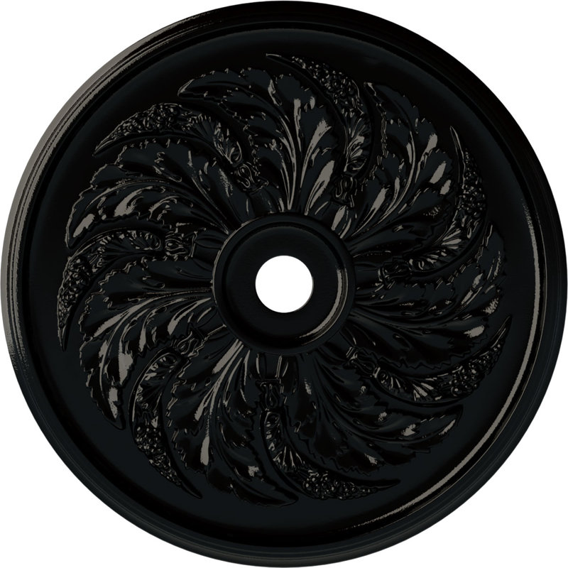 Médaillon de plafond Endurathane Delfina, DE 40 po x P 1 7/8 po, finition argent chaud peint à la main, Perle noire