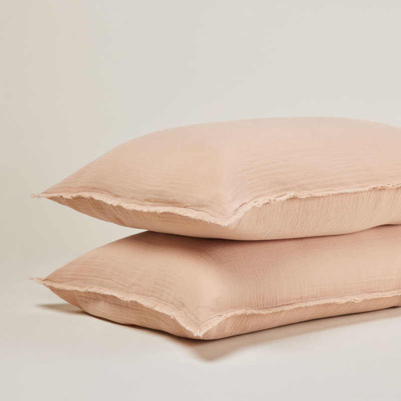 Lou 100% Cotton Button Pillow Protector, Queen, Powder Pink