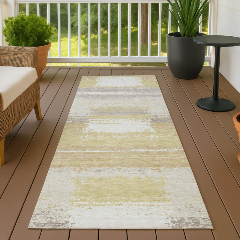 Machine Washable Indoor/Outdoor Chantille ACN2772 Squares Rug, 2'3" x 7'6" Runner, Wheat