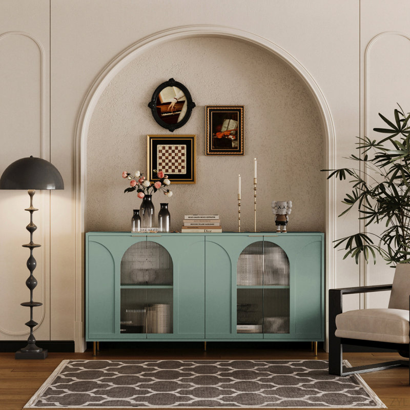 Buffet décoratif en bois laqué avec 4 portes en verre