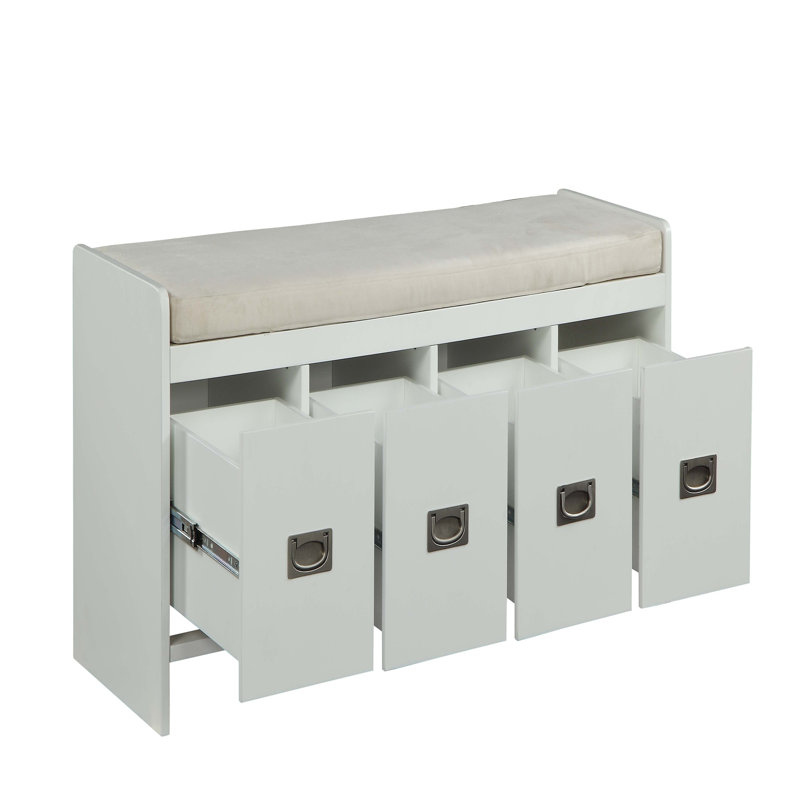 Banc en tissu beige et blanc avec rangement