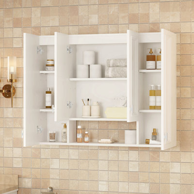 Armoire de salle de bain avec 5 tablettes réglables, armoire murale avec charnières à fermeture en douceur pour la salle de bain