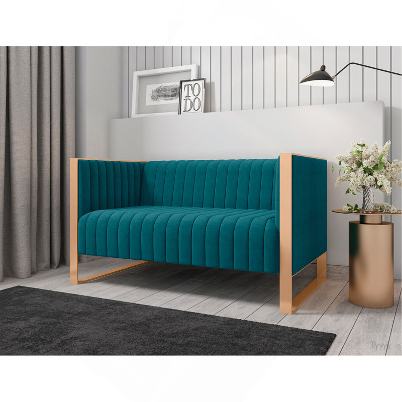 Causeuse 57 po en velours bleu sarcelle