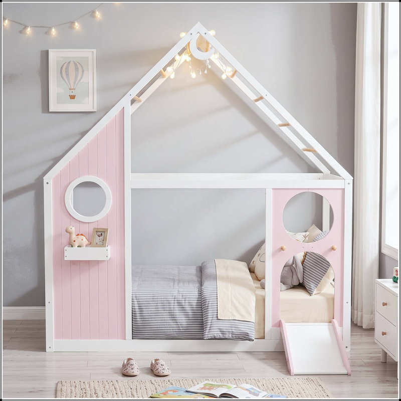 Lit simple avec glissade et lumières DEL, Rose
