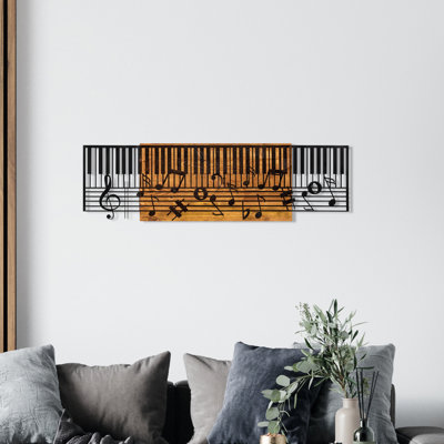 Élégant accessoire mural décoratif en bois, finition noire et noyer, 39,4 po x 11,8 po | Cadre 100% métal (0,05 po d'épaisseur), support 100% bois (1,2 po d'épaisseur) | Parfait pour les décors modernes et les intérieurs élégants