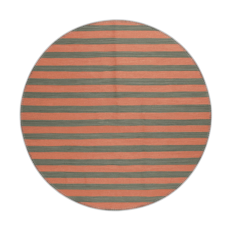 Tapis intérieur / extérieur brun HorizontalStripes, Rond 5 pi