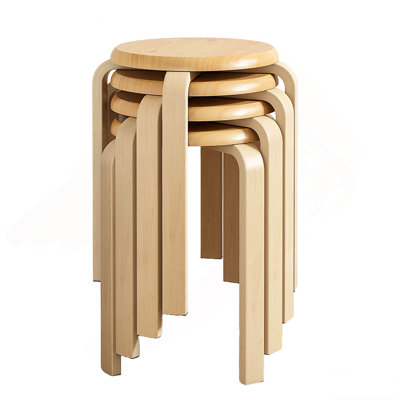 Stackable Bentwood Stool Set Of 4, 18 Inch Round Nesting Stools With Anti-Slip Felt Pads For Classrooms And Dining Rooms, Natural Finish