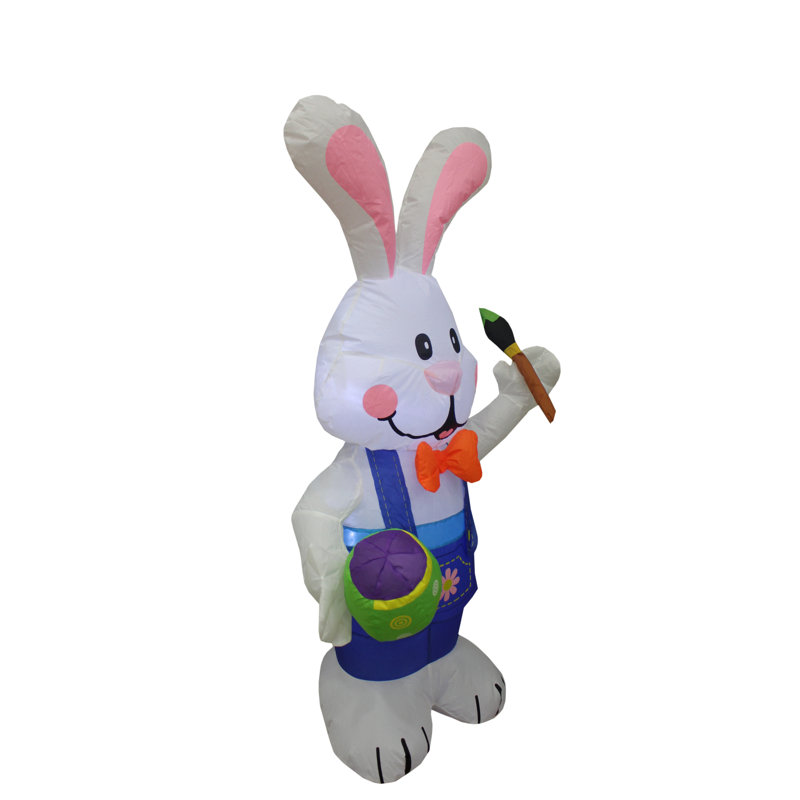 4 Foot Tall Happy Easter Inflatable Bunny Rabbit with Paintbrush and Egg