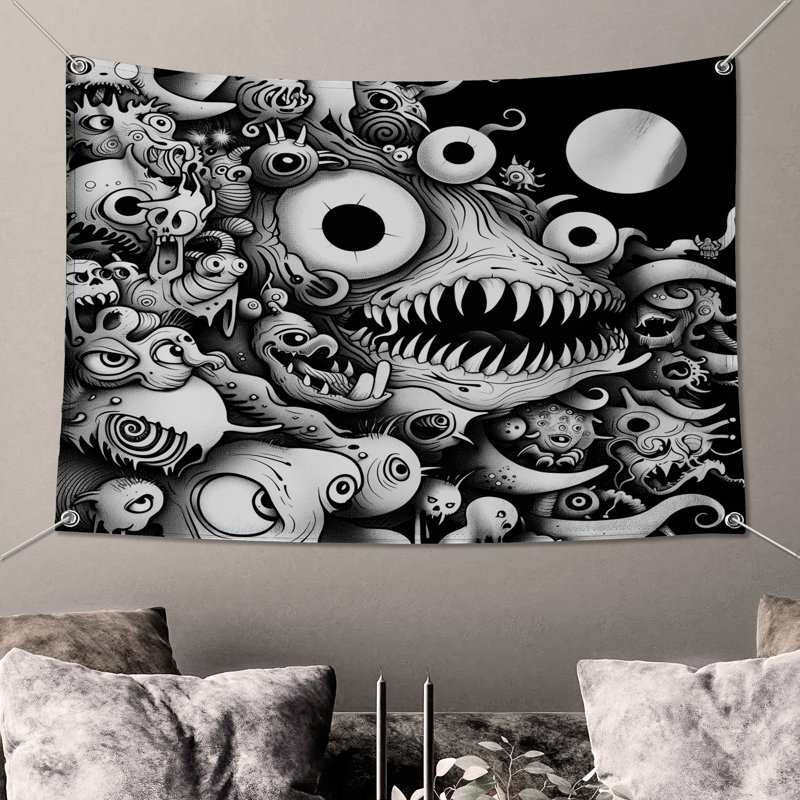 Tapisserie murale Monstres - Décoration murale fantaisie, H 68 po x l 80 po avec 4 œillets