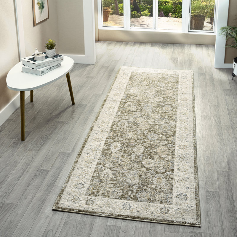 Beatrice Traditional Bordered Floral Filigree Performance Woven Indoor Area Rug, 2'7" x 7'10"